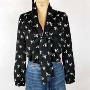 JUICY COUTURE BIRD PRINT BLOUSE TOP BLOUSE M